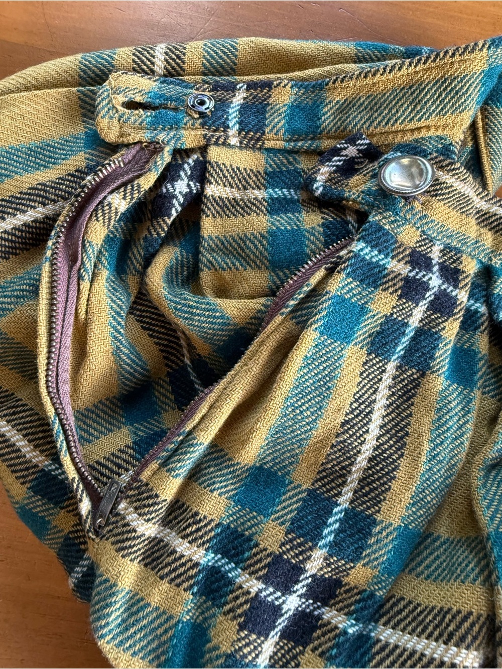 Plaid Wool Blend Midi Skirt Mustard Teal High Waist Cottagecore Vntg Handmade - Picture 5 of 11